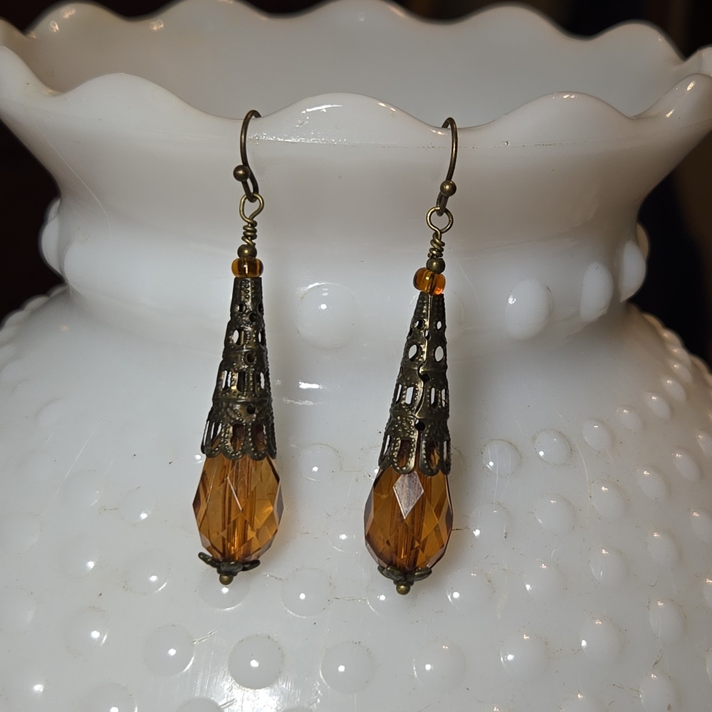 Vintage-Inspired Amber and Bronze Earrings